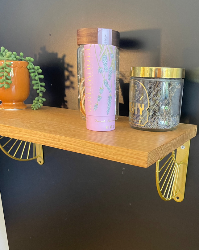 White Oak Shelf with Sunburst Brackets