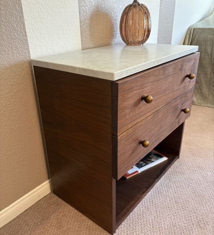Marble and Walnut Nightstand Set