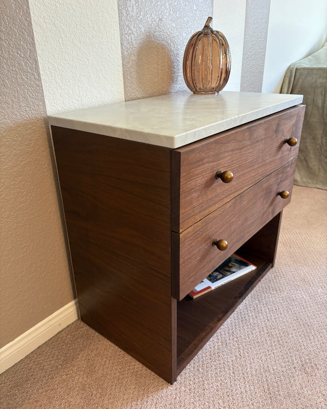Marble and Walnut Nightstand Set