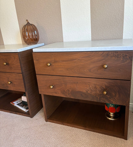 Marble and Walnut Nightstand Set