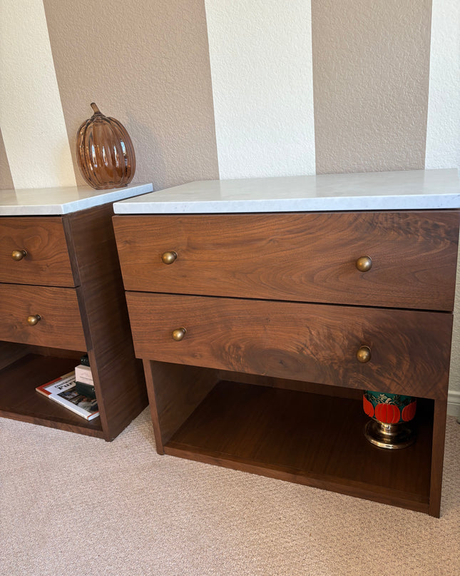 Marble and Walnut Nightstand Set