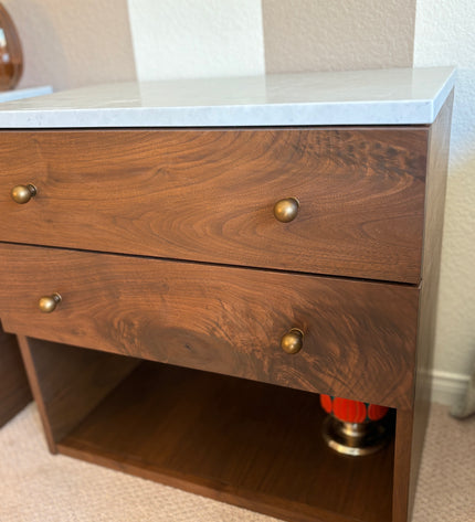 Marble and Walnut Nightstand Set
