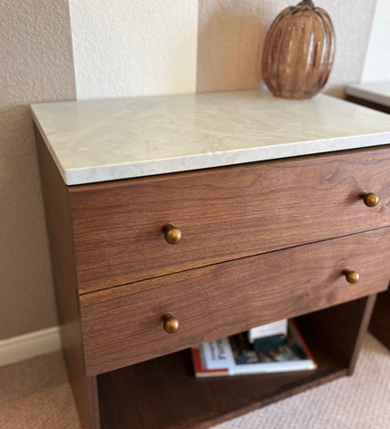 Marble and Walnut Nightstand Set