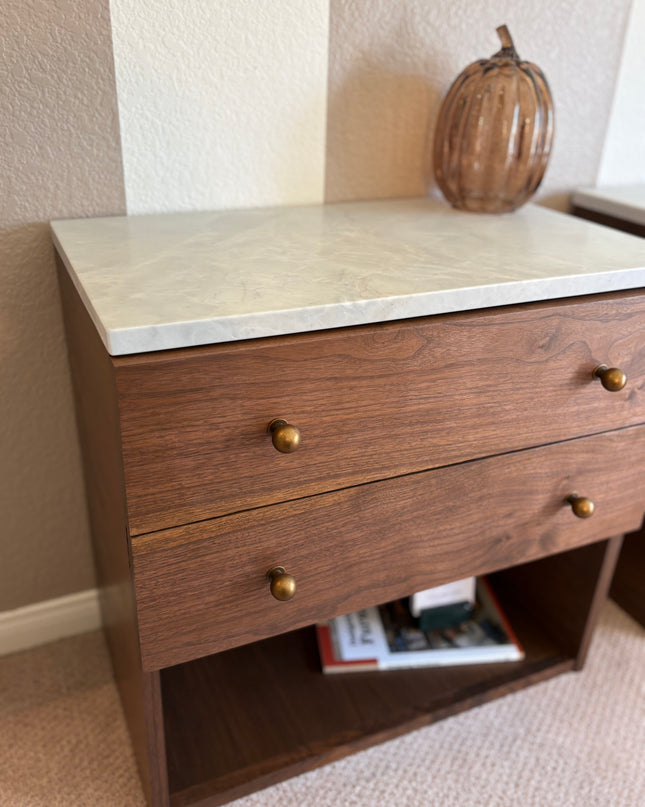 Marble and Walnut Nightstand Set