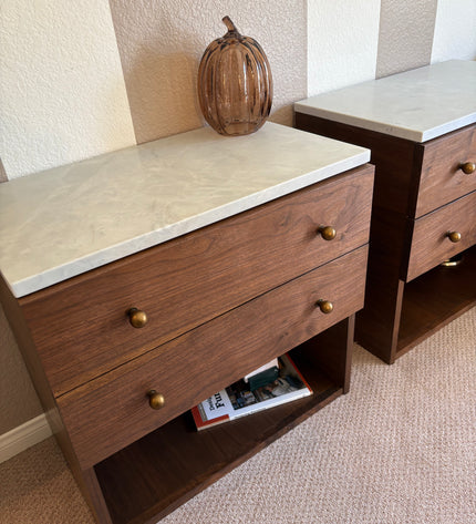 Marble and Walnut Nightstand Set
