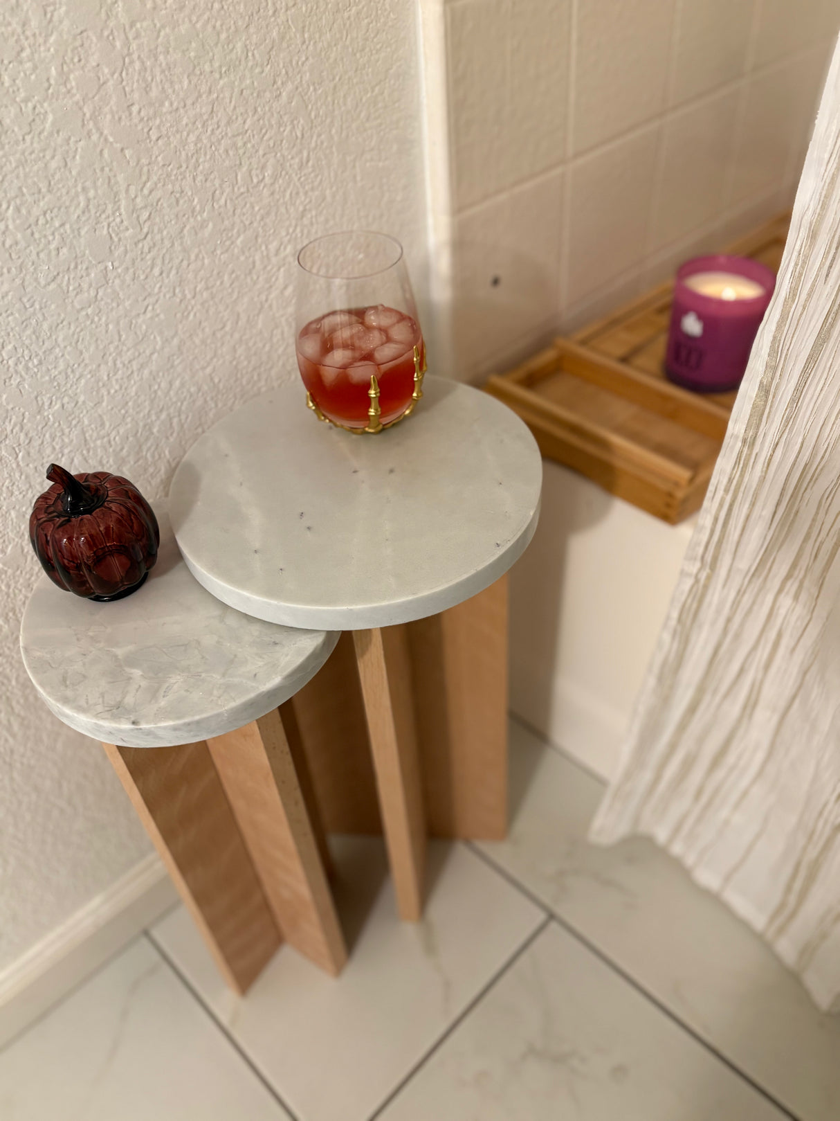 Marble End Tables - Beech Wood