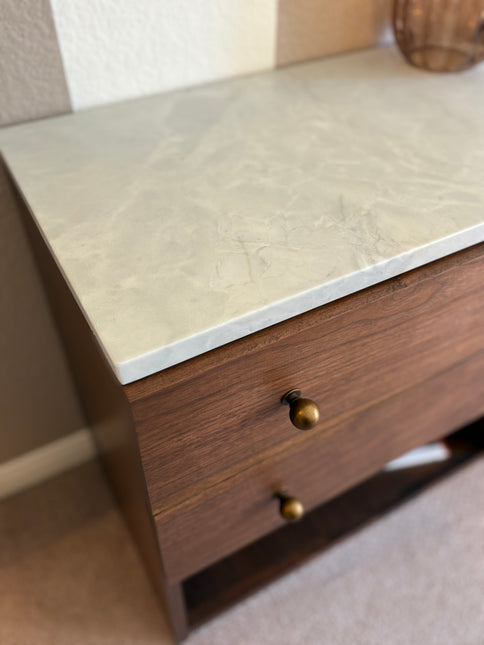 Marble and Walnut Nightstand Set